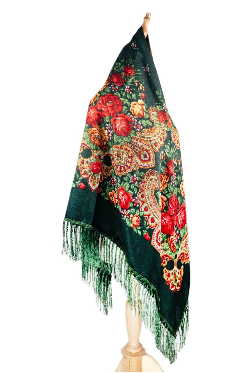 D' Daniela - Karina Women's Traditional Printed Shawl - Dark Green