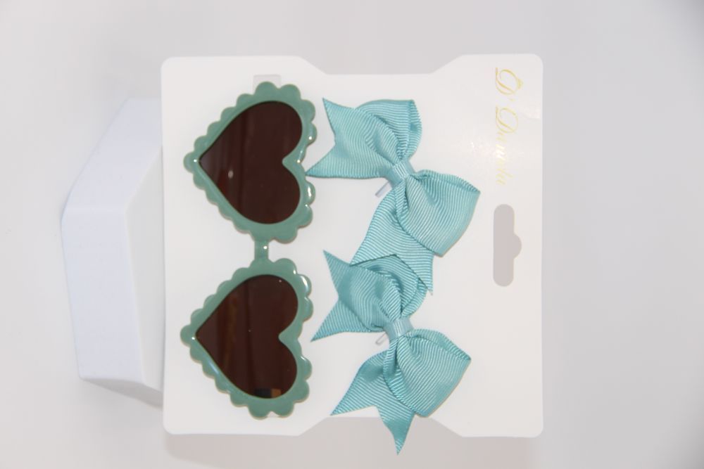 D' Daniela - Glasses and Bow Barrette Clip Set - Turquoise