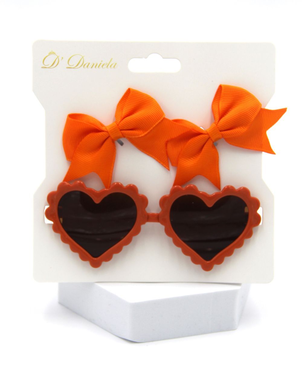 D' Daniela - Yasmin Heart Shaped Glasses And Bow Barrette Clip Set - 3pcs - Orange