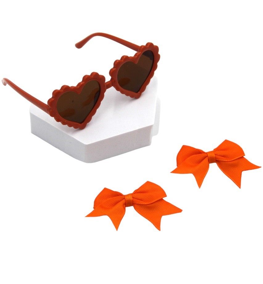 D' Daniela - Yasmin Heart Shaped Glasses And Bow Barrette Clip Set - 3pcs - Orange