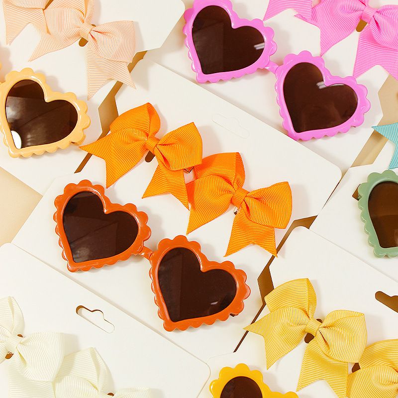 D' Daniela - Yasmin Heart Shaped Glasses And Bow Barrette Clip Set - 3pcs - Orange