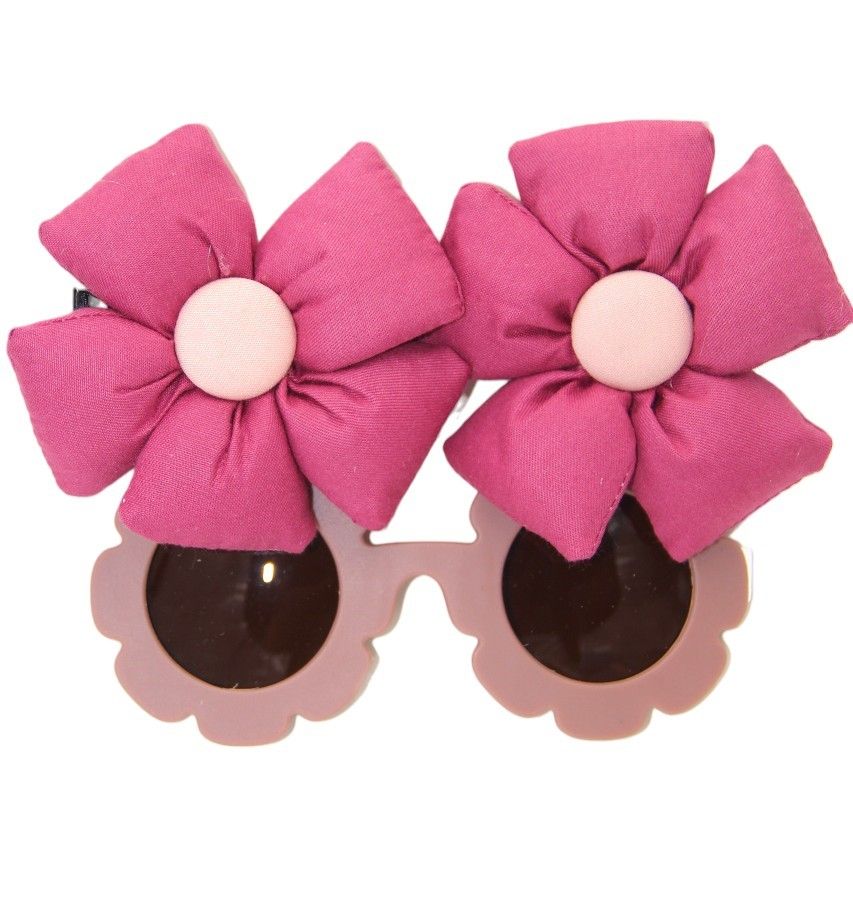 D' Daniela - Aida Glasses And Flower Shaped Clip Set - 3pcs - Dark Pink