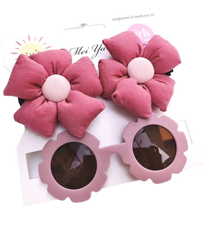 D' Daniela - Aida Glasses And Flower Shaped Clip Set - 3pcs - Dark Pink