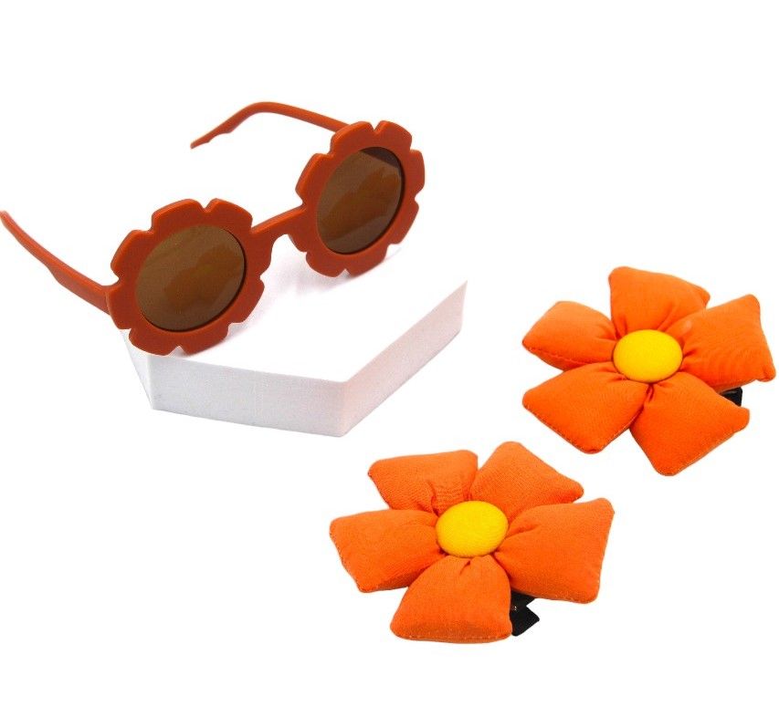 D' Daniela - Aida Glasses And Flower Shaped Clip Set - 3pcs - Orange