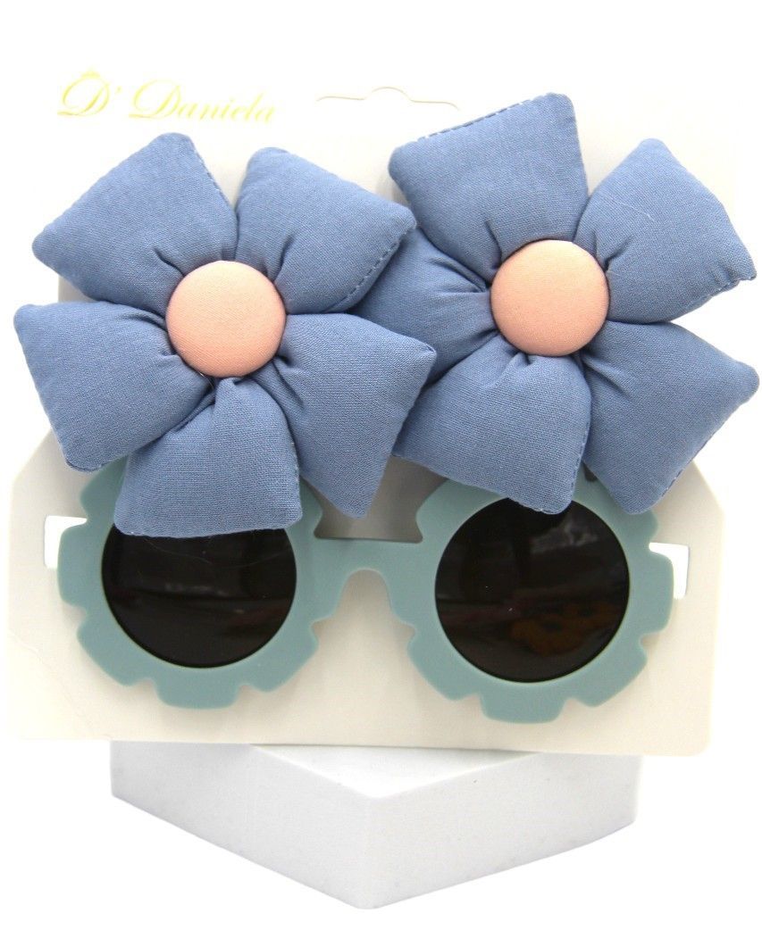 D' Daniela - Aida Glasses And Flower Shaped Clip Set - 3pcs - Cool Blue