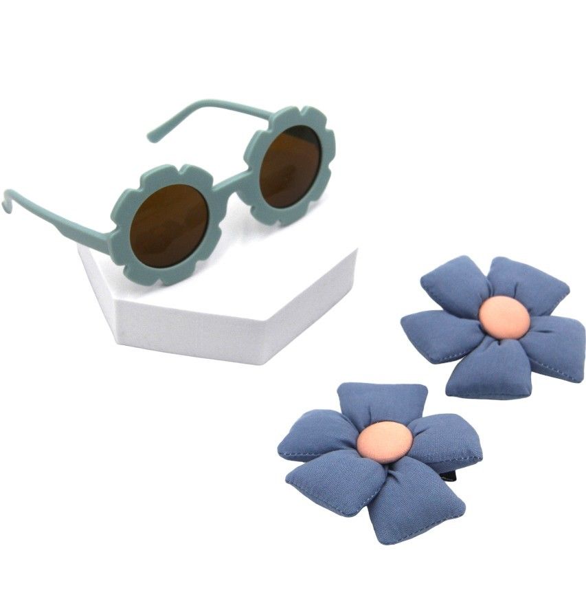 D' Daniela - Aida Glasses And Flower Shaped Clip Set - 3pcs - Cool Blue