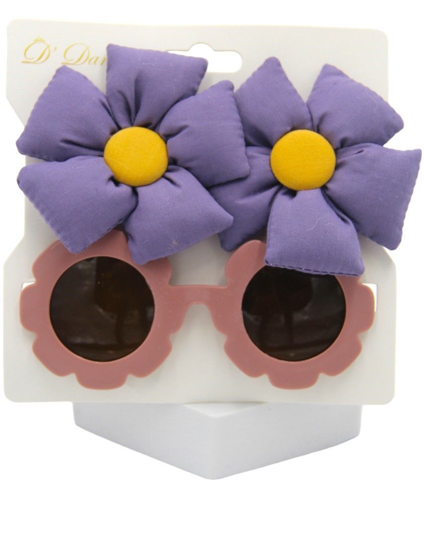 D' Daniela - Aida Glasses And Flower Shaped Clip Set - 3pcs - Violet