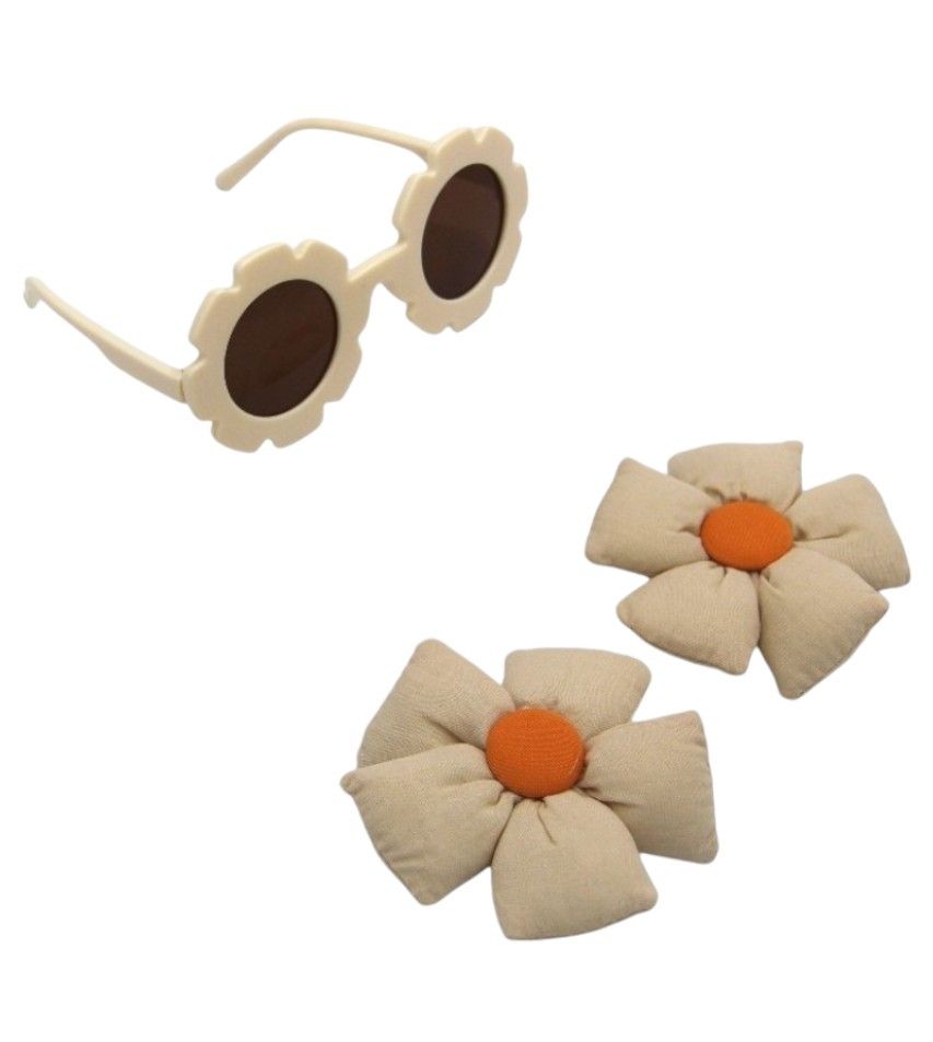 D' Daniela - Aida Glasses and Flower Shaped Clip Set - Beige - 3 Pcs