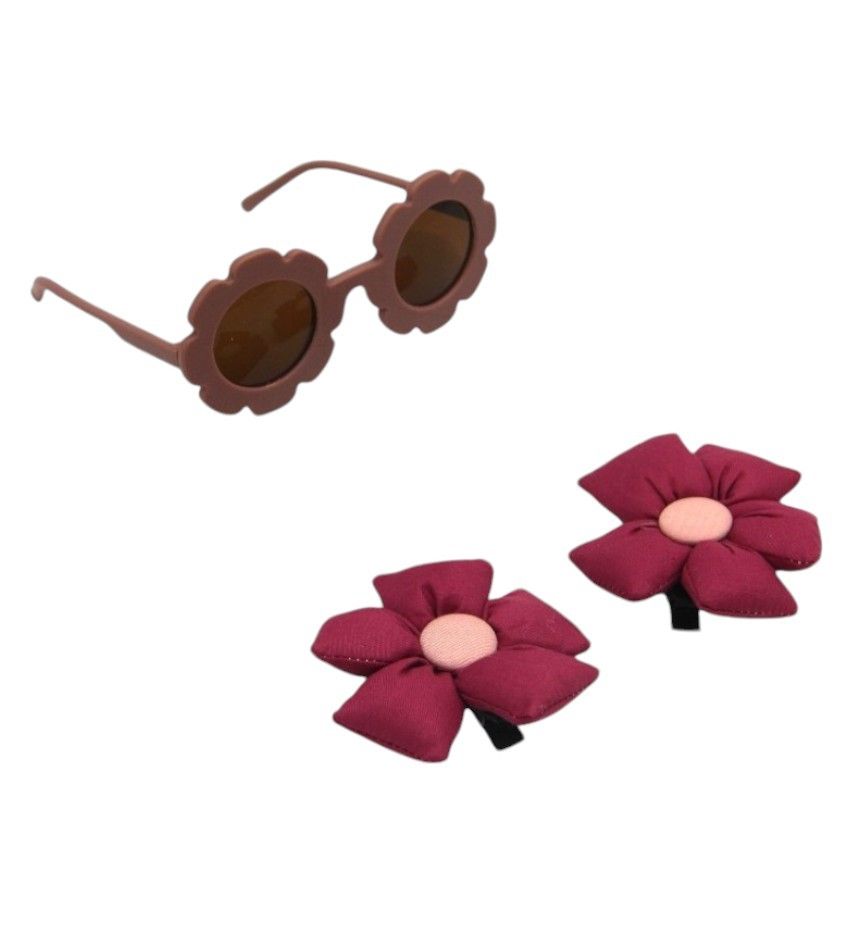 D' Daniela - Aida Glasses And Flower Shaped Clip Set - Magenta - 3 Pcs