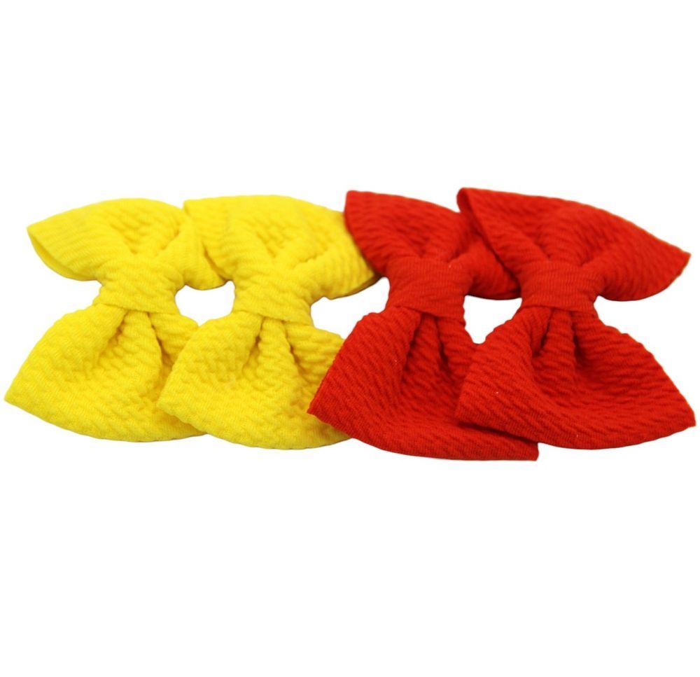 D' Daniela - Nisha Ribbon Bow Clip Set - 4pcs - Yellow/Red