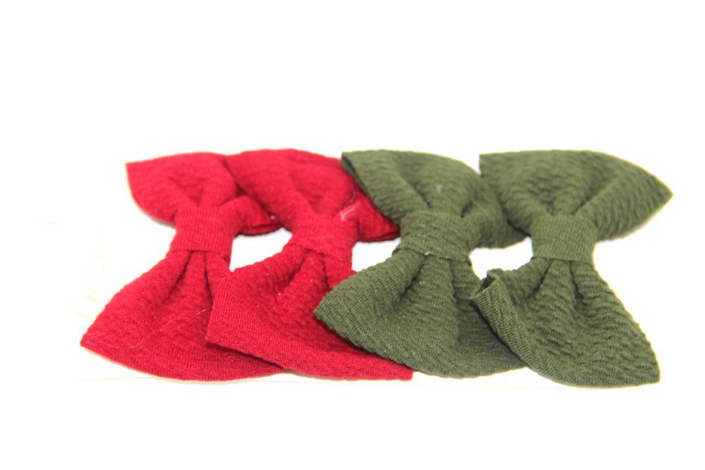 D' Daniela - Nisha Ribbon Bow Clip Set For Babies & Girls - Red & Olive Green