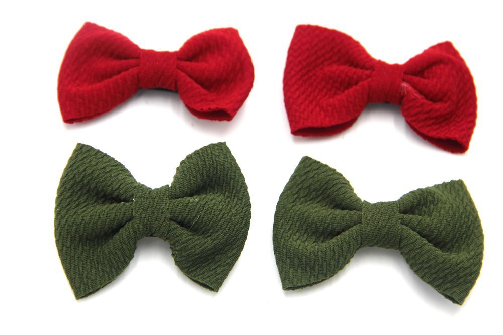 D' Daniela - Nisha Ribbon Bow Clip Set For Babies & Girls - Red & Olive Green