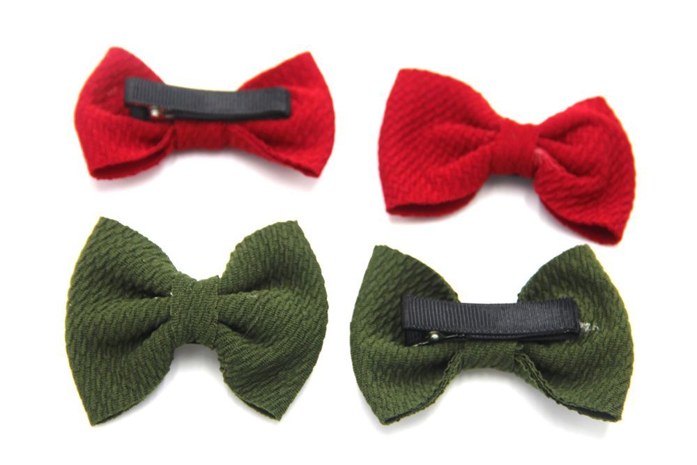 D' Daniela - Nisha Ribbon Bow Clip Set For Babies & Girls - Red & Olive Green