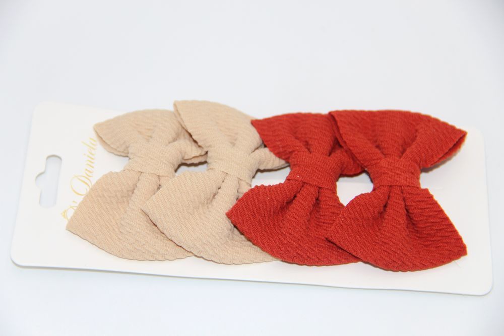 D' Daniela - Nisha Ribbon Bow Clip Set For Babies & Girls - Beige & Red