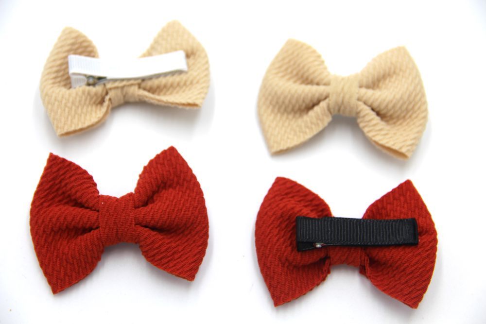 D' Daniela - Nisha Ribbon Bow Clip Set For Babies & Girls - Beige & Red