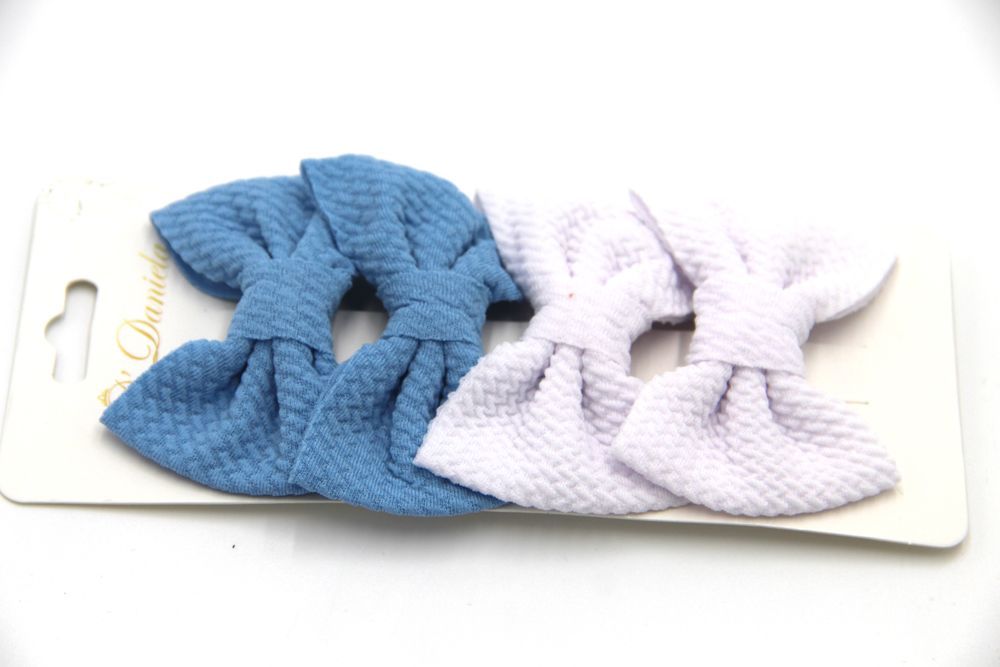 D' Daniela - Nisha Ribbon Bow Clip Set For Babies & Girls - Blue & White