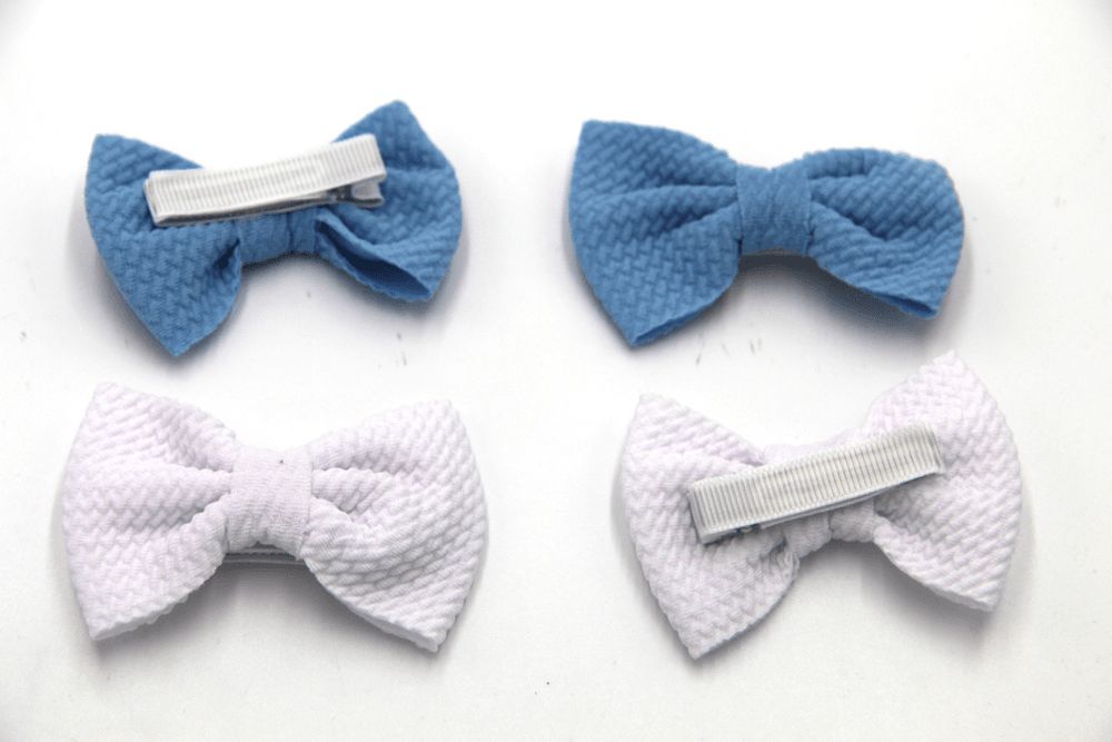 D' Daniela - Nisha Ribbon Bow Clip Set For Babies & Girls - Blue & White