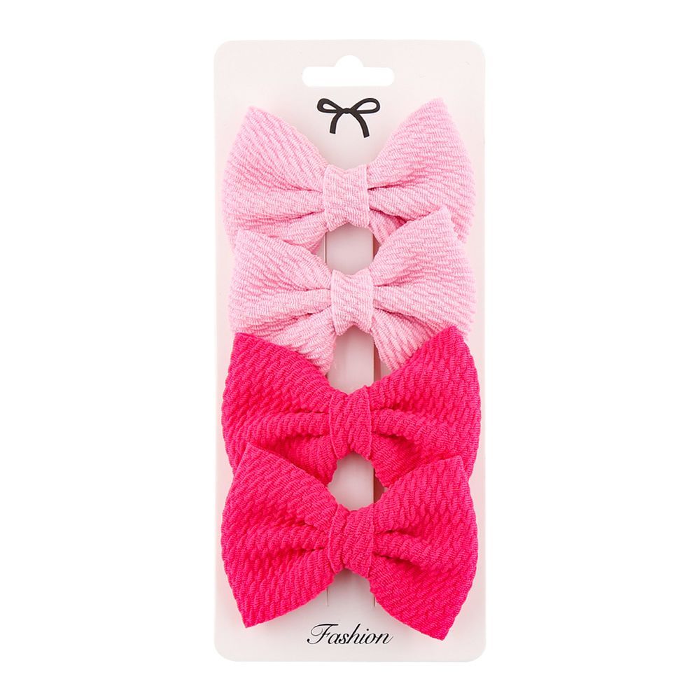 D' Daniela - Nisha Ribbon Bow Clip Set For Babies & Girls - Pink & Hot Pink