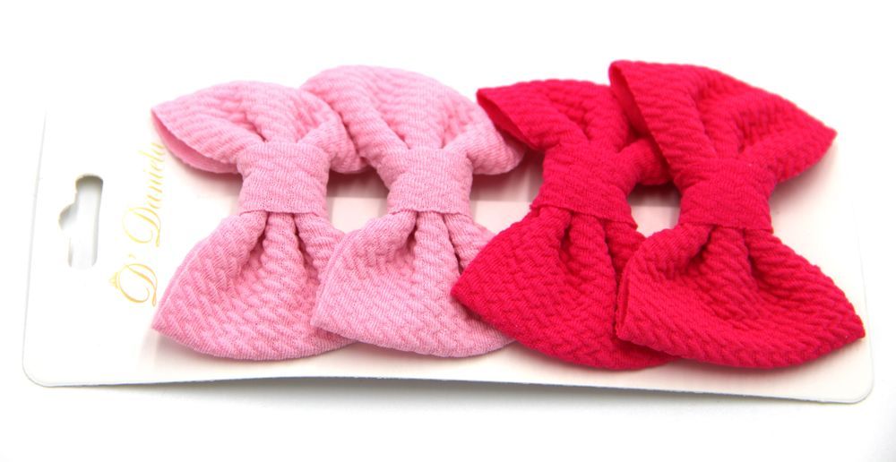 D' Daniela - Nisha Ribbon Bow Clip Set For Babies & Girls - Pink & Hot Pink