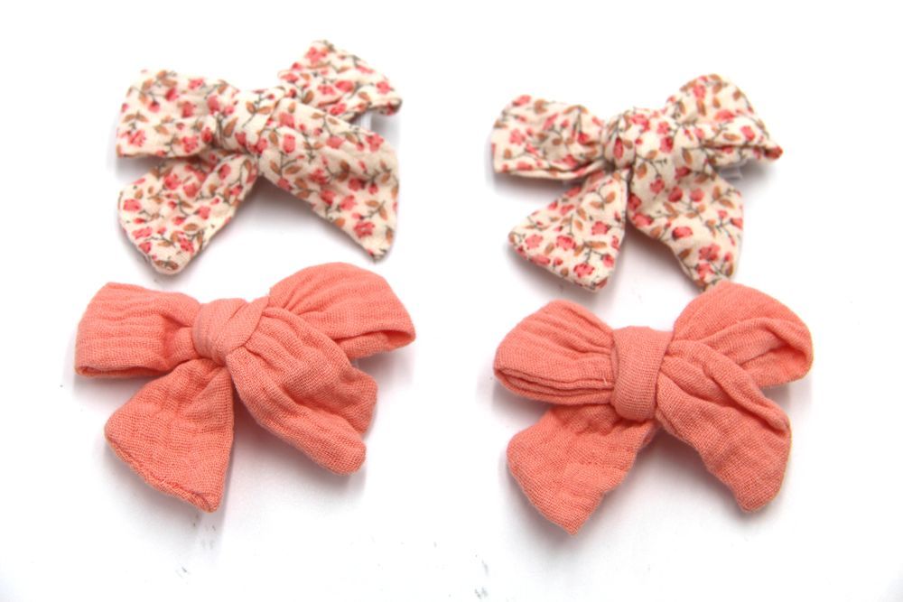 D' Daniela - Adella Ribbon Bow Clip Set For Babies & Girls - Peach & Floral Pink