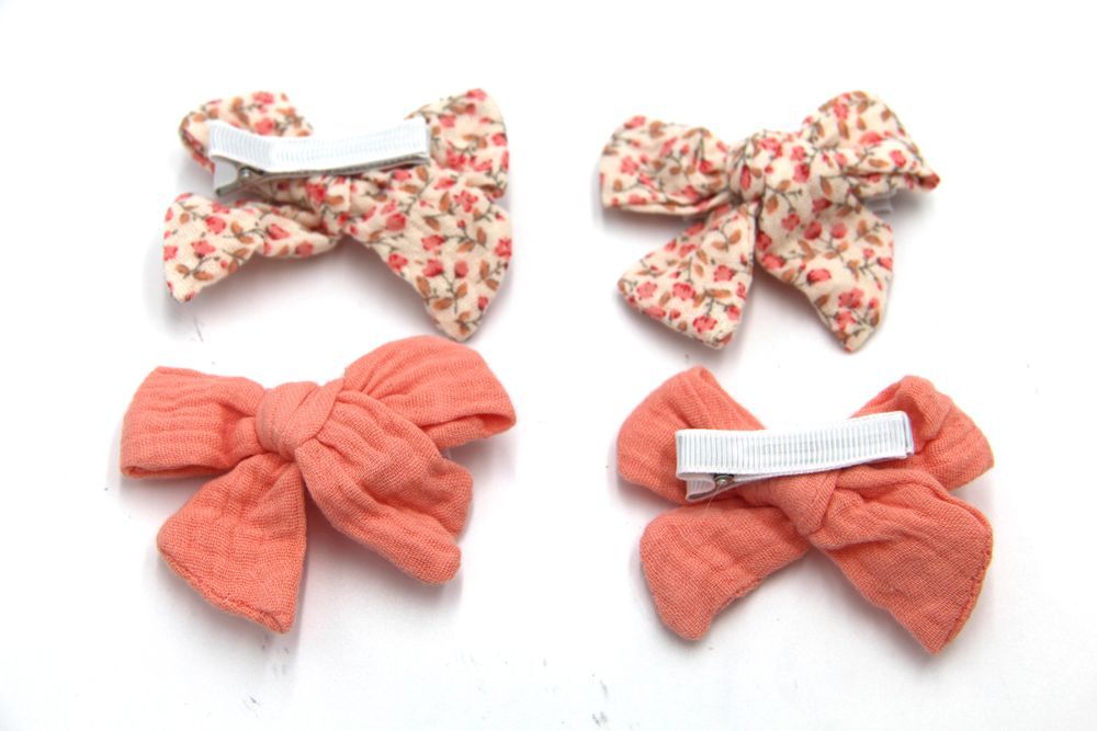 D' Daniela - Adella Ribbon Bow Clip Set For Babies & Girls - Peach & Floral Pink