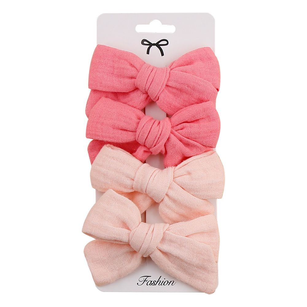 D' Daniela - Adella Ribbon Bow Clip Set For Babies & Girls - Pink & Peach