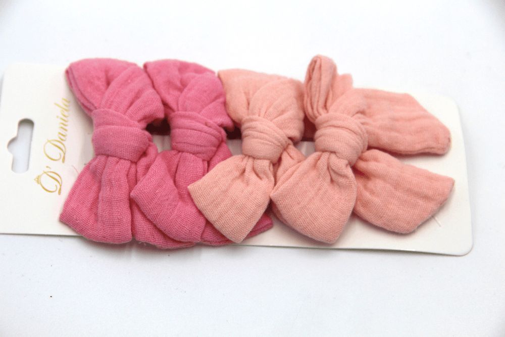 D' Daniela - Adella Ribbon Bow Clip Set For Babies & Girls - Pink & Peach