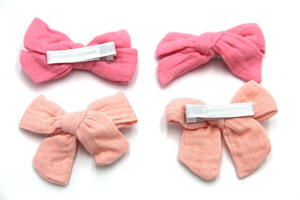 D' Daniela - Adella Ribbon Bow Clip Set For Babies & Girls - Pink & Peach