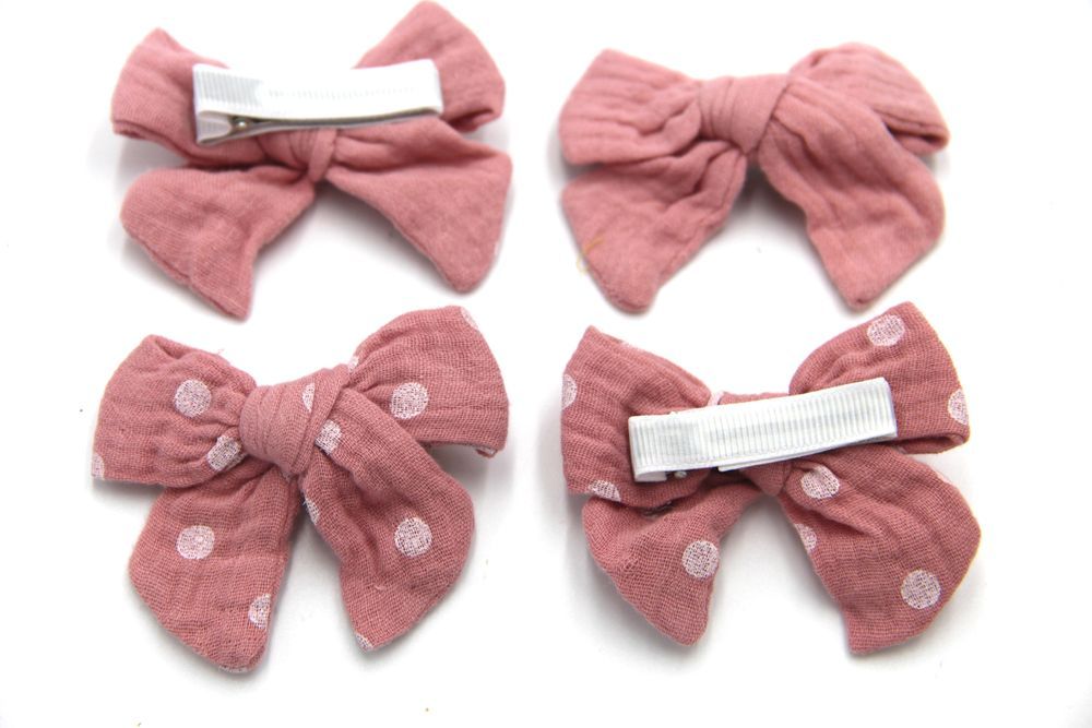 D' Daniela - Adella Ribbon Bow Clip Set For Babies & Girls - Pink & Dark Pink