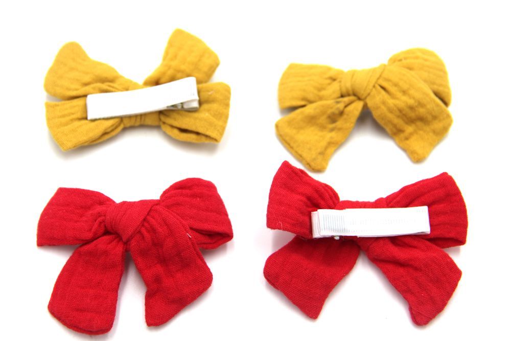 D' Daniela - Adella Ribbon Bow Clip Set For Babies & Girls - Yellow & Red