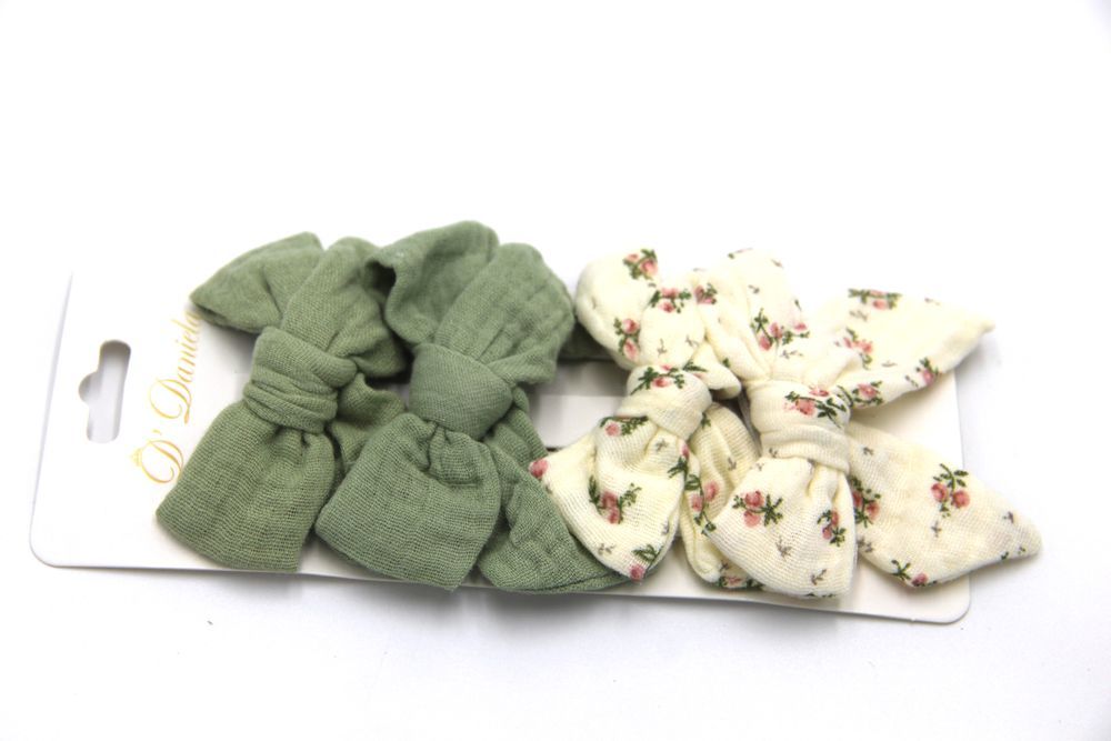 D' Daniela - Adella Ribbon Bow Clip Set For Babies & Girls - Olive Green & Off White