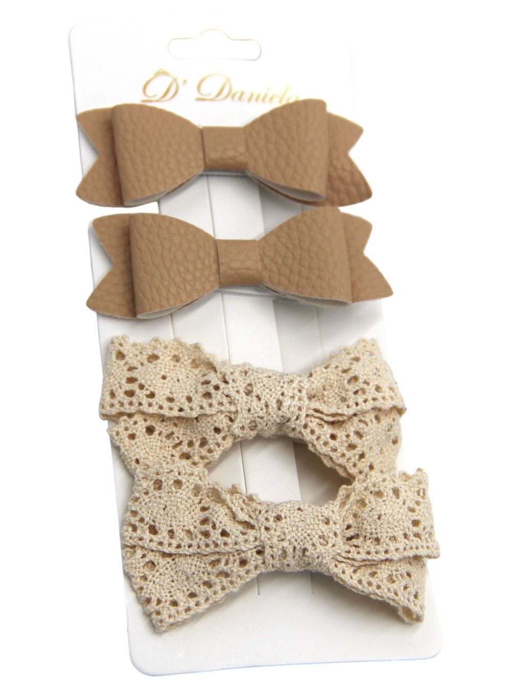 D' Daniela - Rana Ribbon Bow Clip Set - 4pcs - Brown/Beige