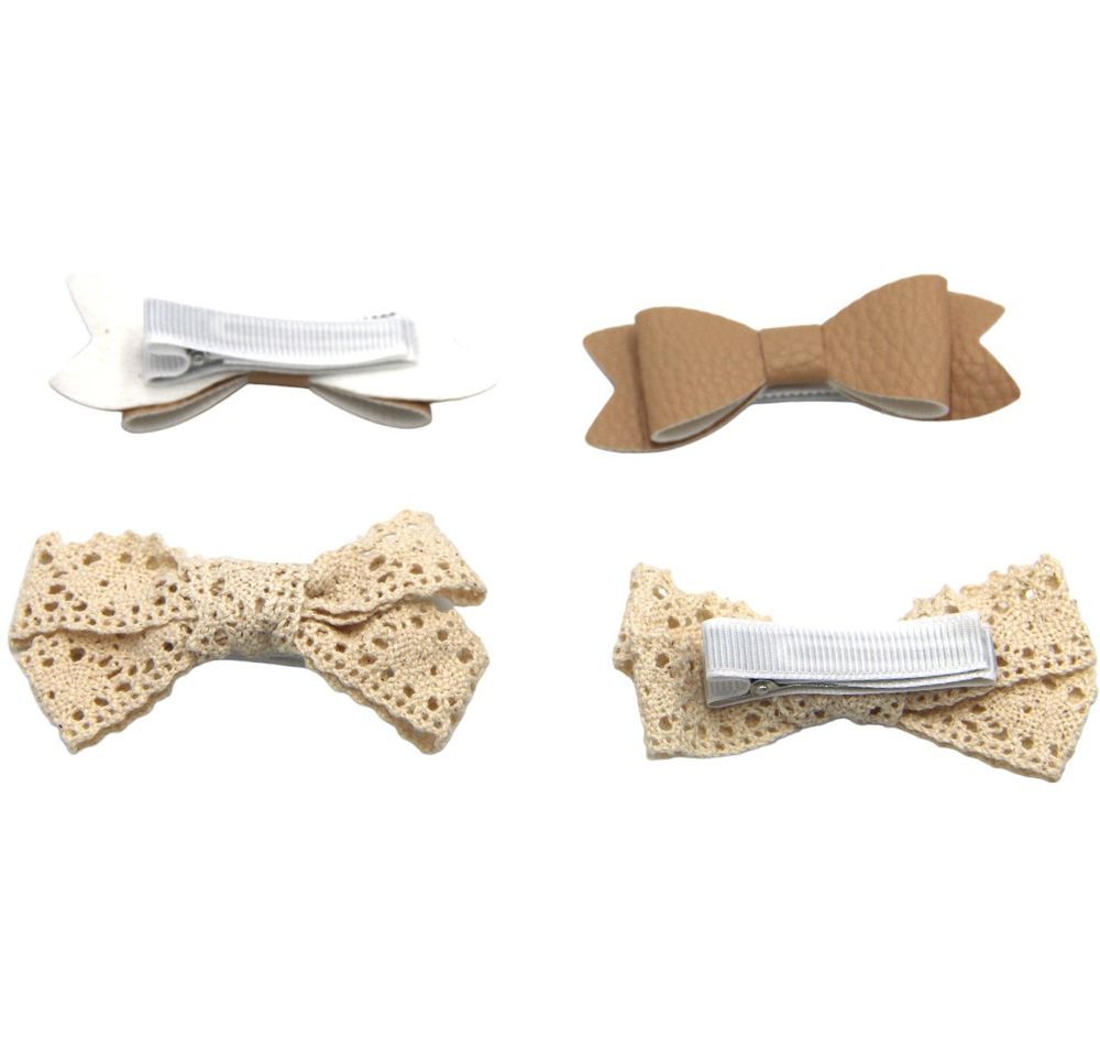 D' Daniela - Rana Ribbon Bow Clip Set - 4pcs - Brown/Beige