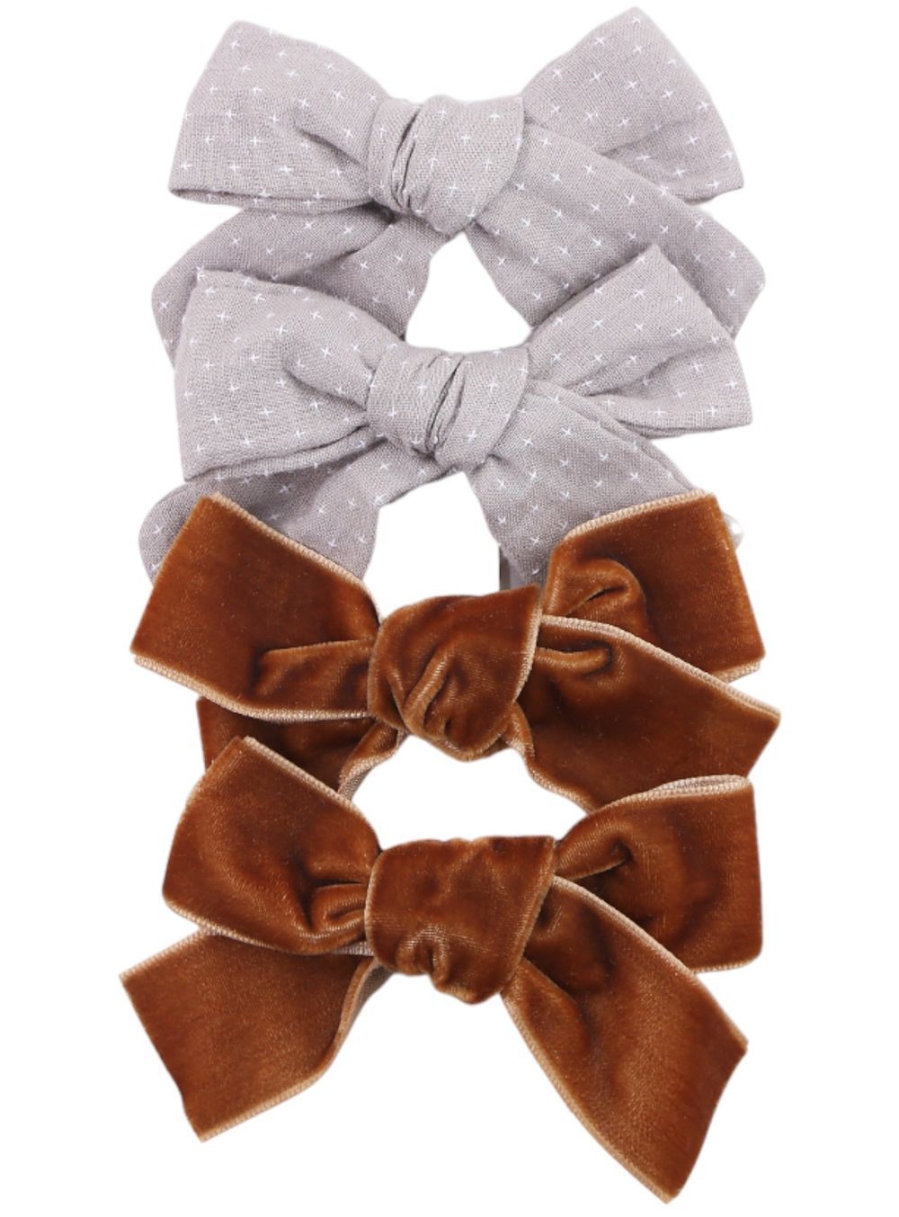 D' Daniela - Rana Ribbon Bow Clip Set - 4pcs - Grey/Dark Brown