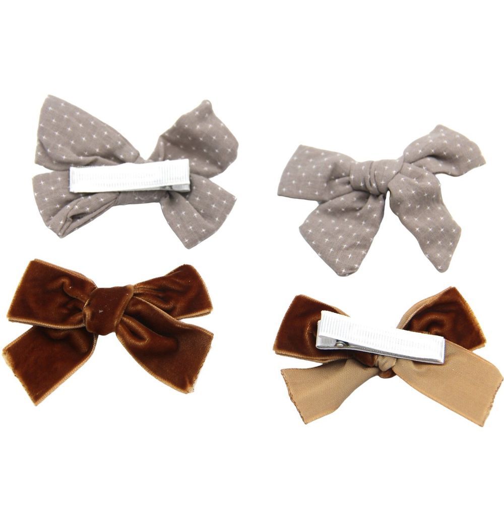 D' Daniela - Rana Ribbon Bow Clip Set - 4pcs - Grey/Dark Brown