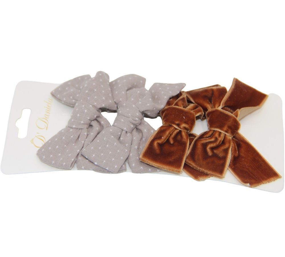 D' Daniela - Rana Ribbon Bow Clip Set - 4pcs - Grey/Dark Brown