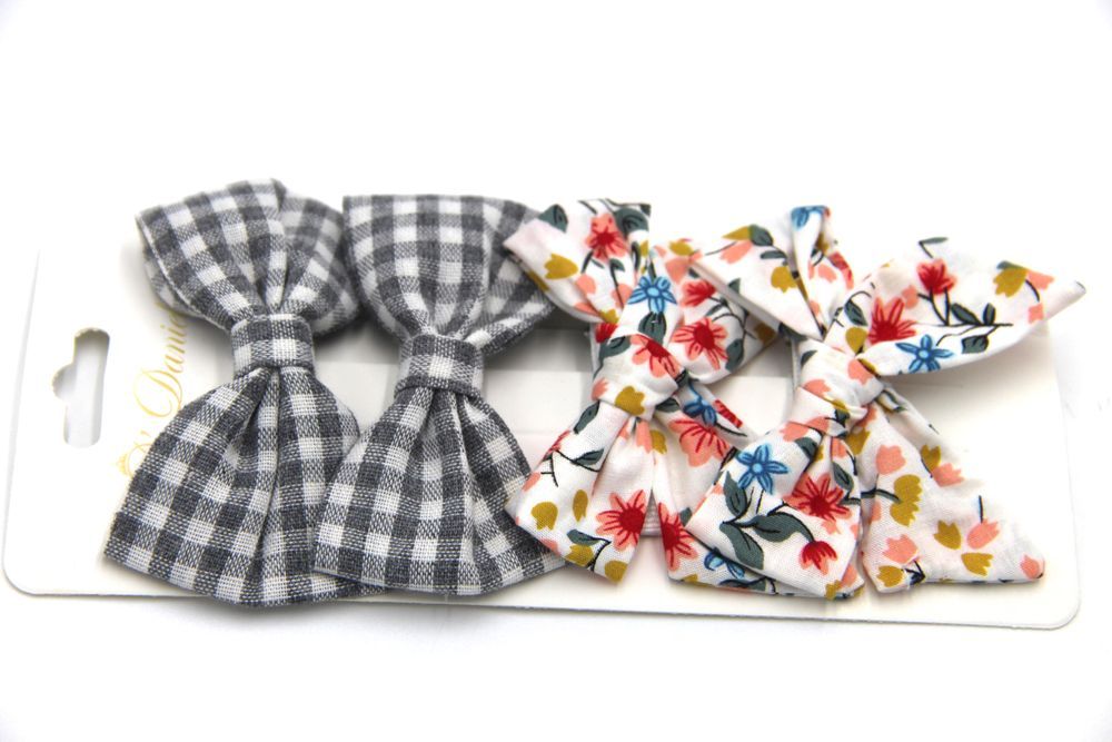 D' Daniela - Rana Ribbon Bow Clip Set For Babies & Girls - Grey & Multicolor