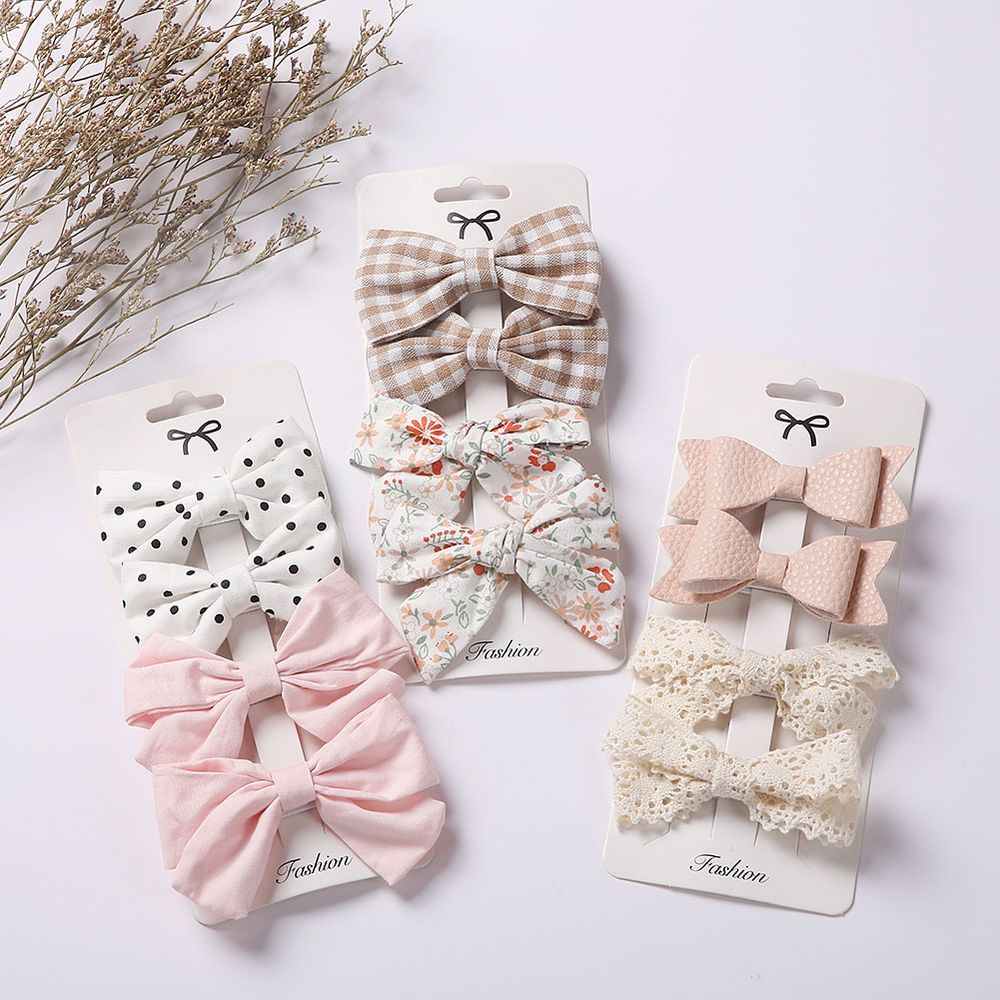 D' Daniela - Rana Ribbon Bow Clip Set For Babies & Girls - White & Baby Pink