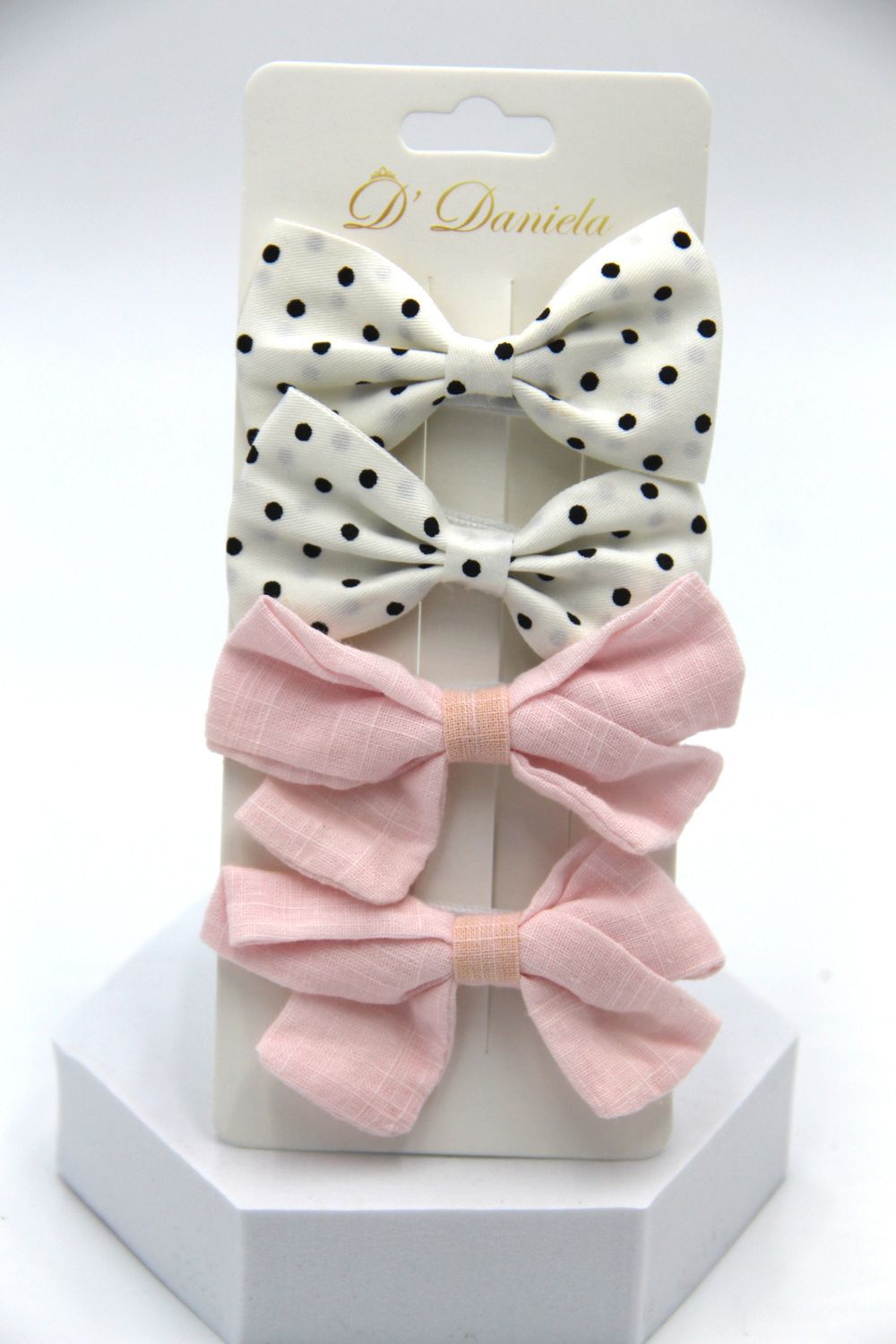 D' Daniela - Rana Ribbon Bow Clip Set For Babies & Girls - White & Baby Pink