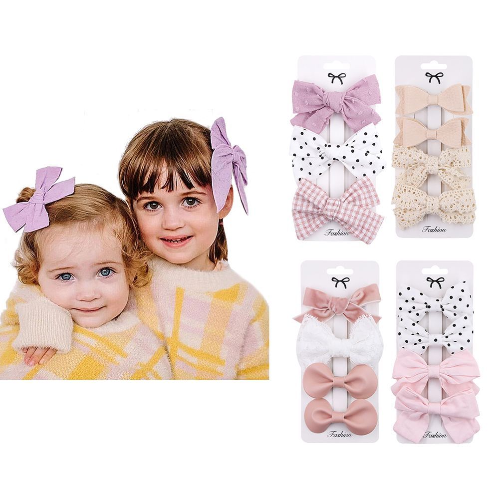 D' Daniela - Rana Ribbon Bow Clip Set For Babies & Girls - Dark Pink & White