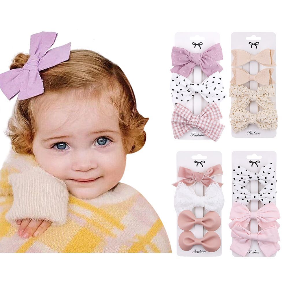 D' Daniela - Rabia Ribbon Bow Clip Set For Babies & Girls - Yellow & Multicolor