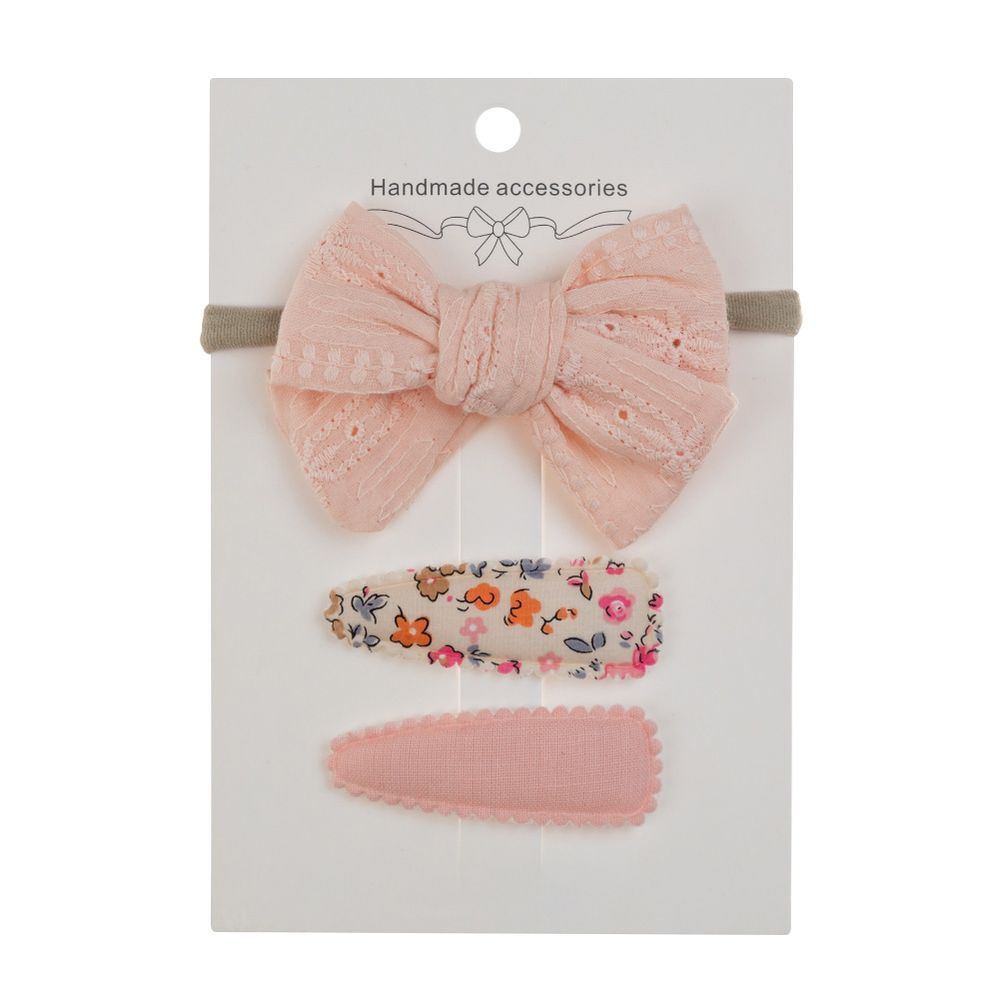 D' Daniela - Jana Ribbon Bow Clip Set W/ Ponytail For Babies & Girls - Coral Pink