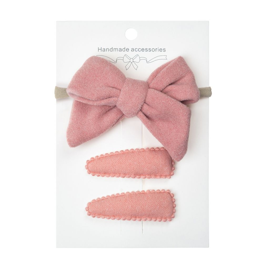 D' Daniela - Sara Ribbon Bow Clip Set W/ Ponytail For Babies & Girls - Light Pink