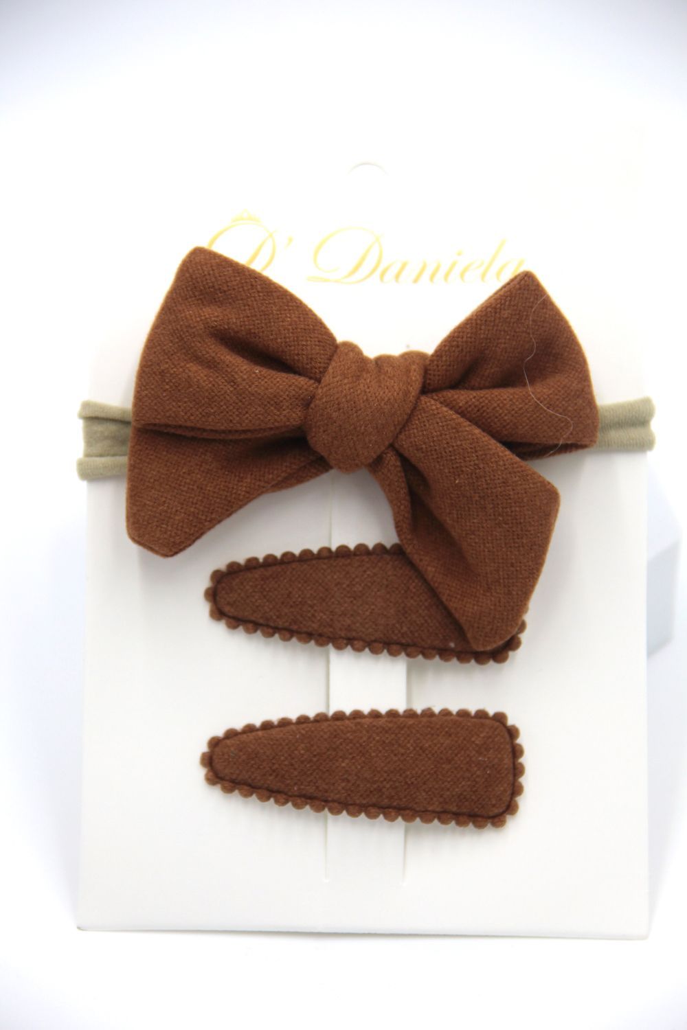 D' Daniela - Sara Ribbon Bow Clip Set W/ Ponytail For Babies & Girls - Dark Brown