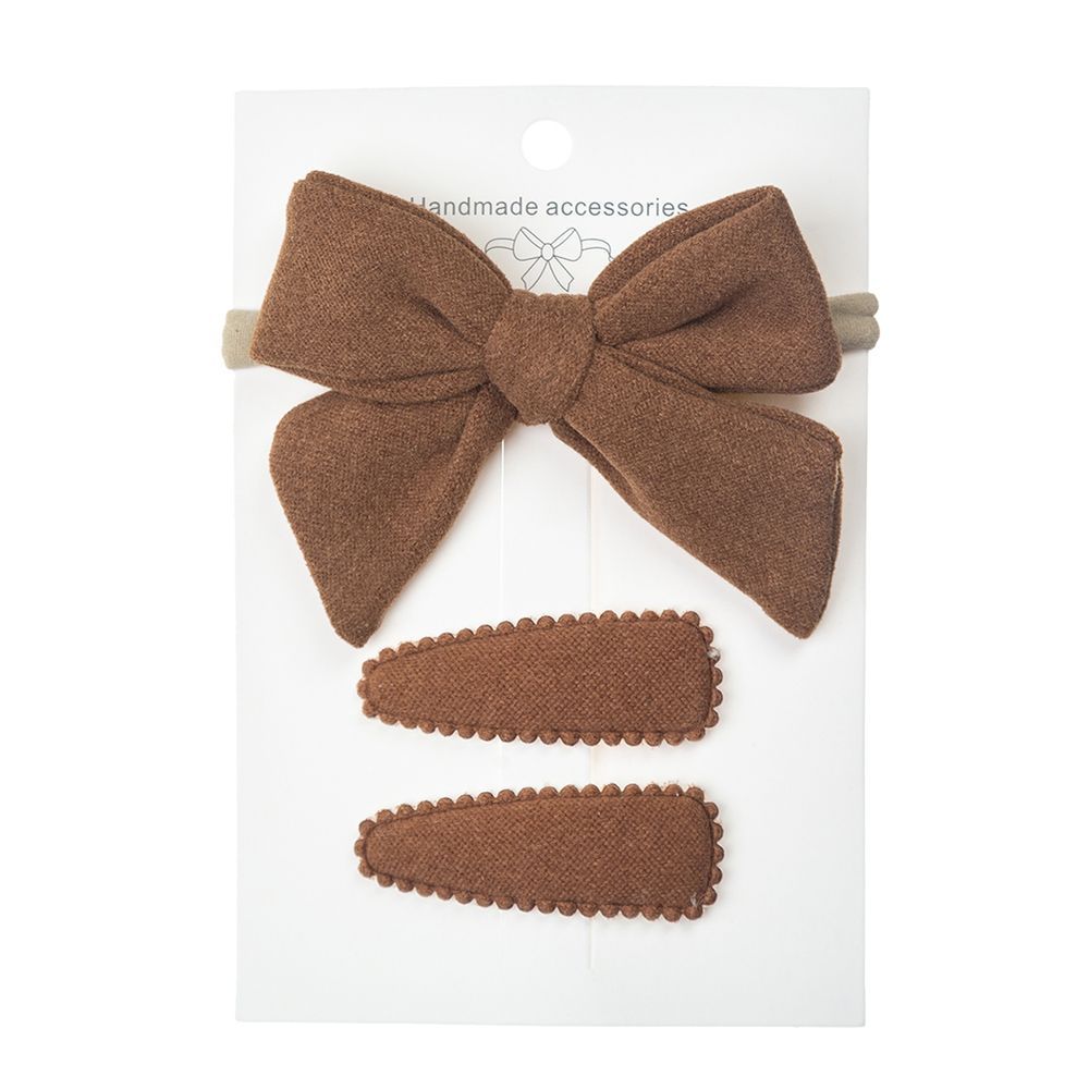 D' Daniela - Sara Ribbon Bow Clip Set W/ Ponytail For Babies & Girls - Dark Brown