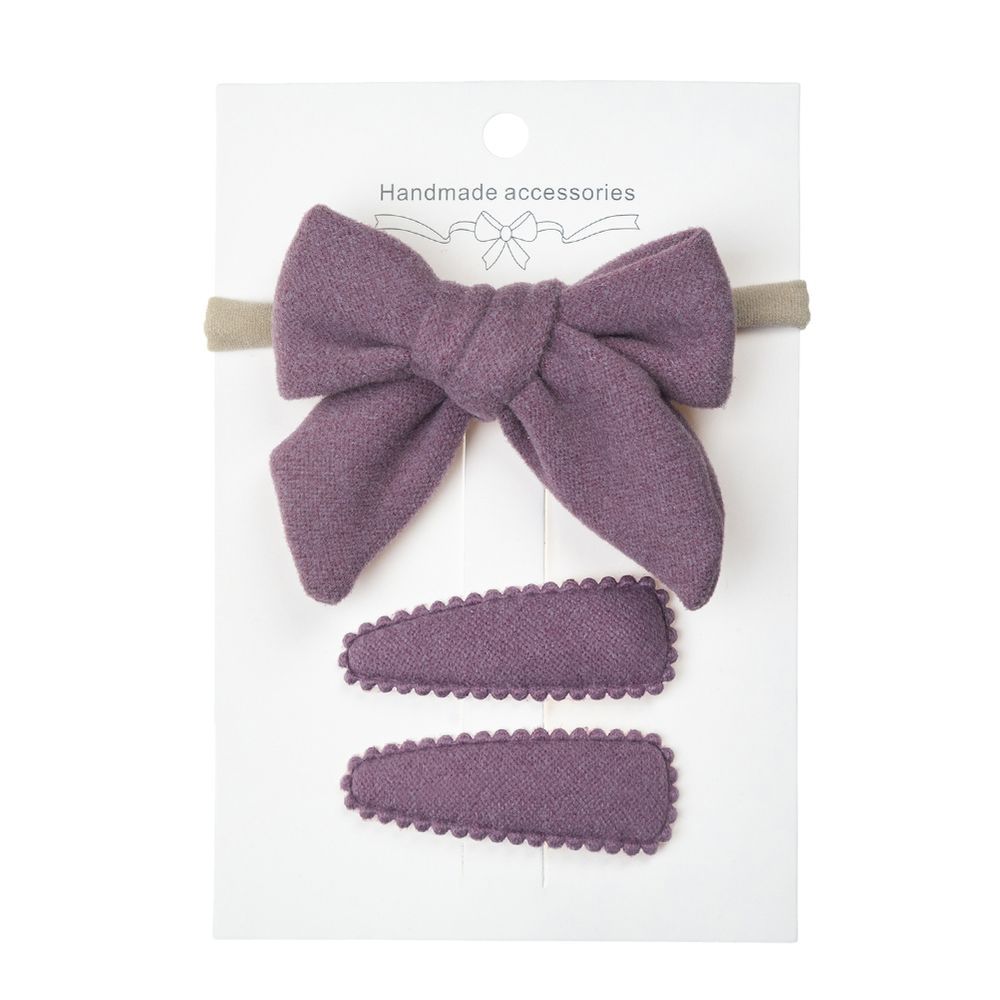 D' Daniela - Sara Ribbon Bow Clip Set W/ Ponytail For Babies & Girls - Lavander