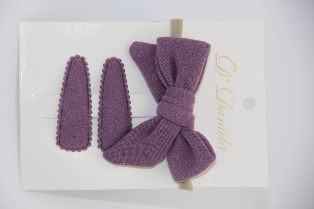 D' Daniela - Sara Ribbon Bow Clip Set W/ Ponytail For Babies & Girls - Lavander