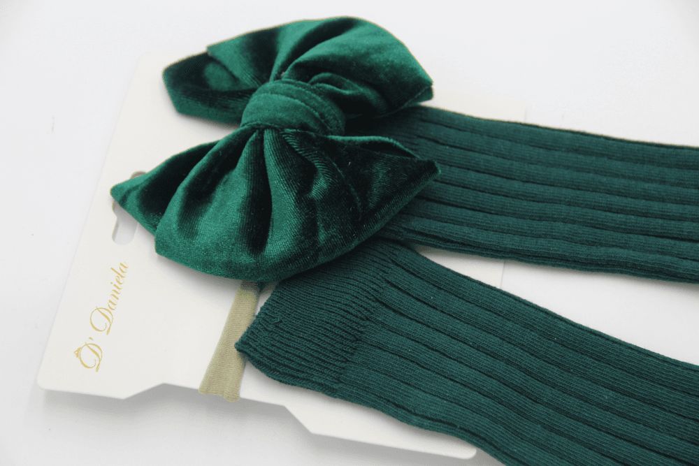 D' Daniela - Mikha Socks & Ribbon Bow Set For Babies & Girls - Dark Green