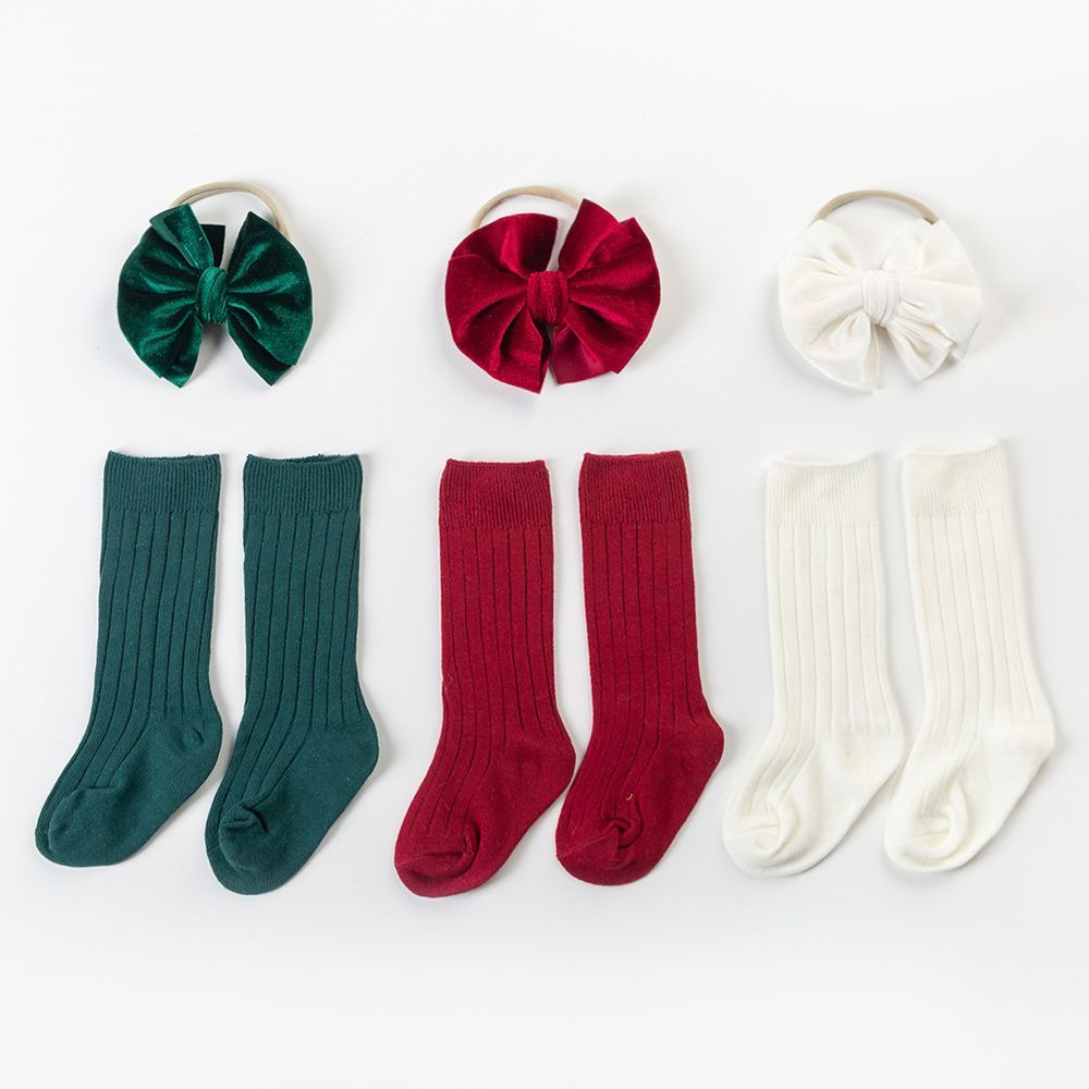 D' Daniela - Mikha Socks & Ribbon Bow Set For Babies & Girls - Dark Green