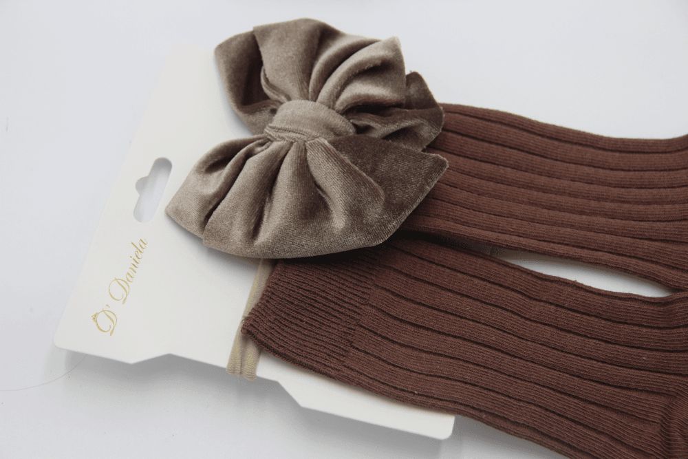 D' Daniela - Mikha Socks & Ribbon Bow Set For Babies & Girls - Dark Brown